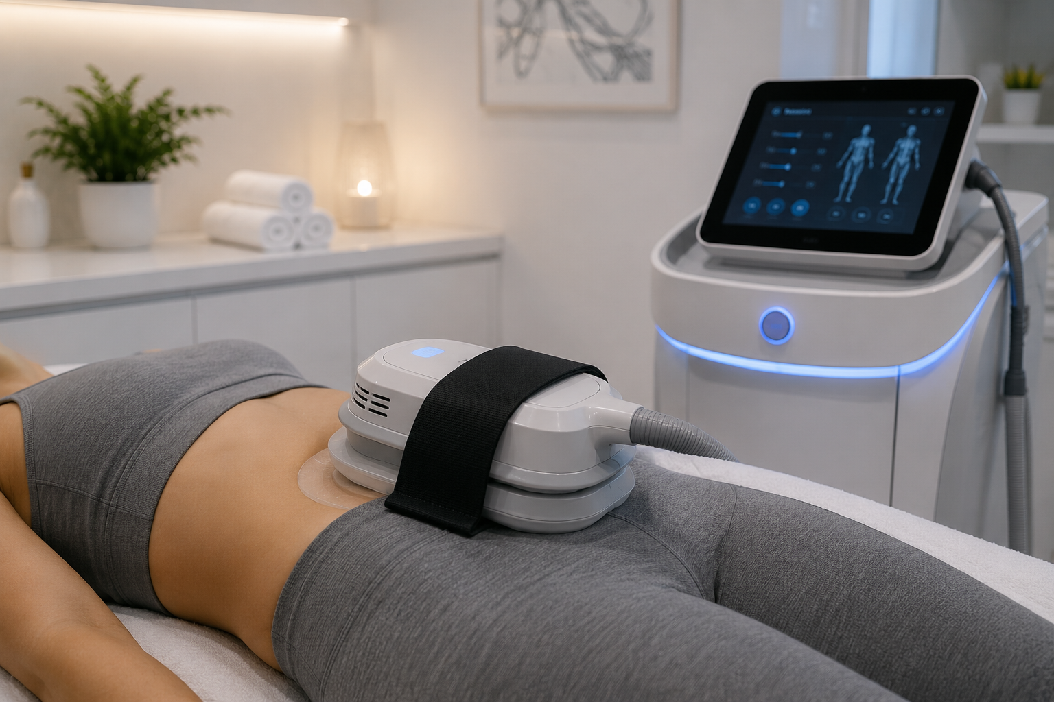 Body toning treatment with electromagnetic muscle stimulation - HIFEM therapy for muscle definition