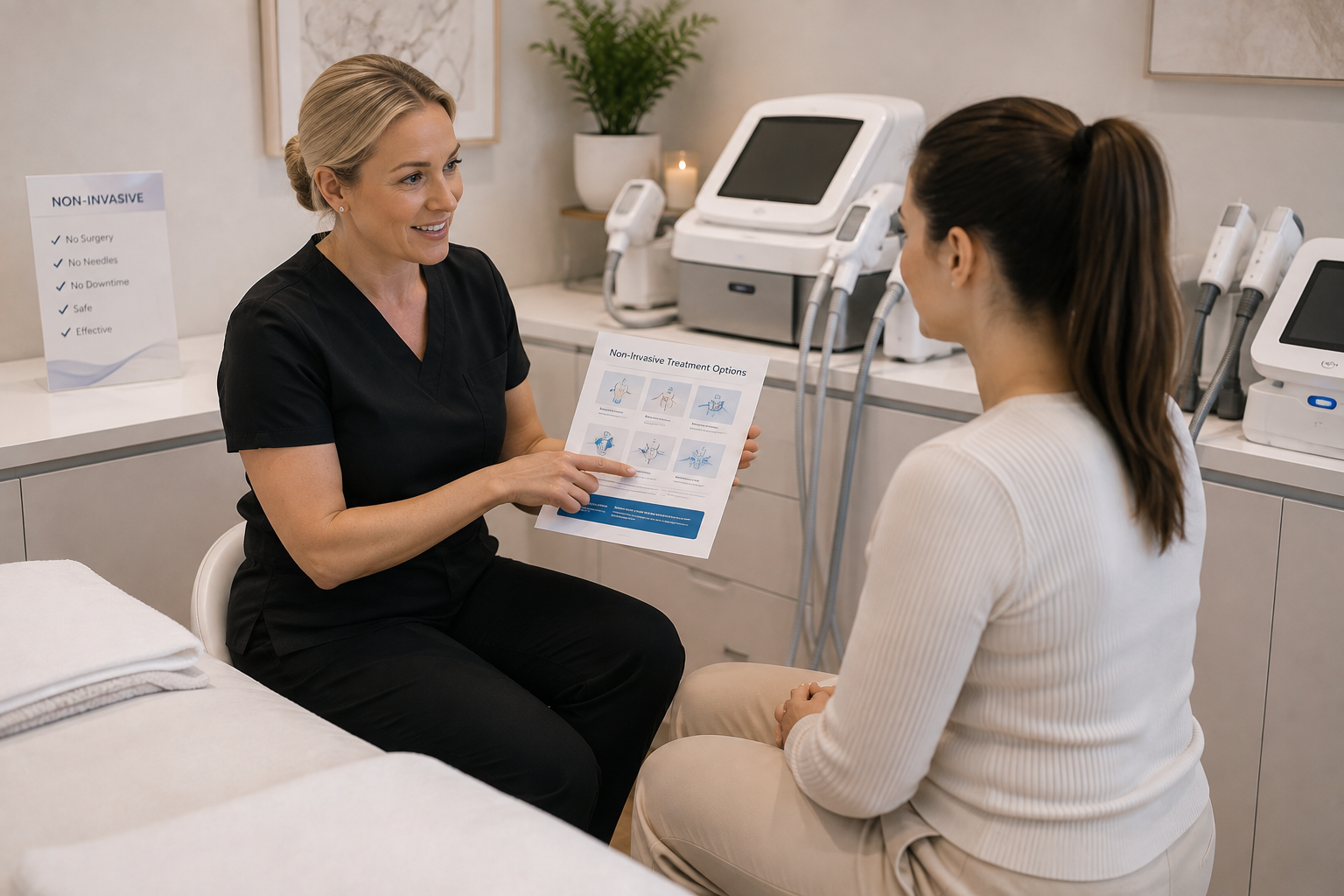 Lipo Freeze non-invasive body contouring treatment consultation with professional
